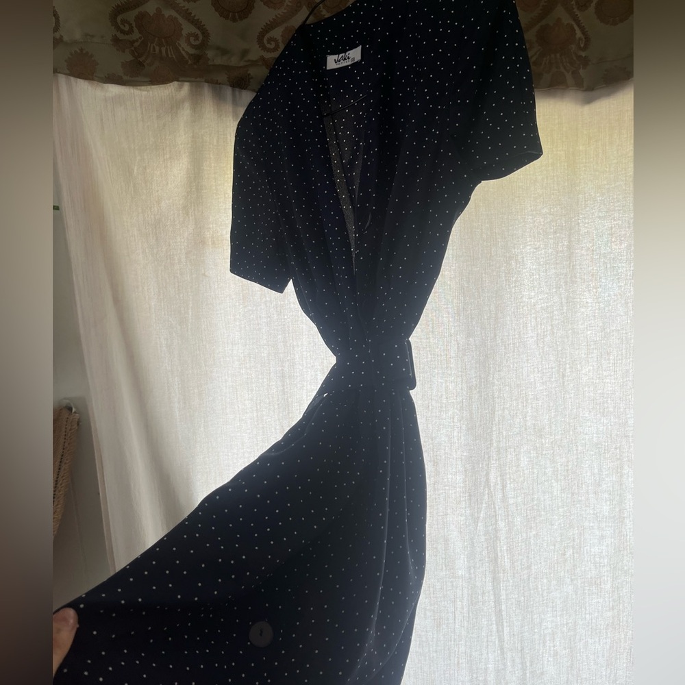 Jaki petites navy polka dot farm dress with pockets